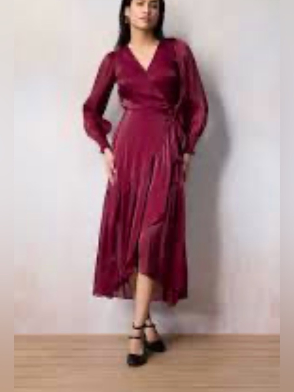 NEW LC Lauren Conrad Red Wrap Midi Dress with Self-Tie Waist SIZE XL - Picture 2 of 12